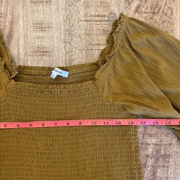 Madewell Lucie Smocked Peplum Top Size 4 Milkmaid Cottage Cotton Mustard Yellow - Picture 7 of 8